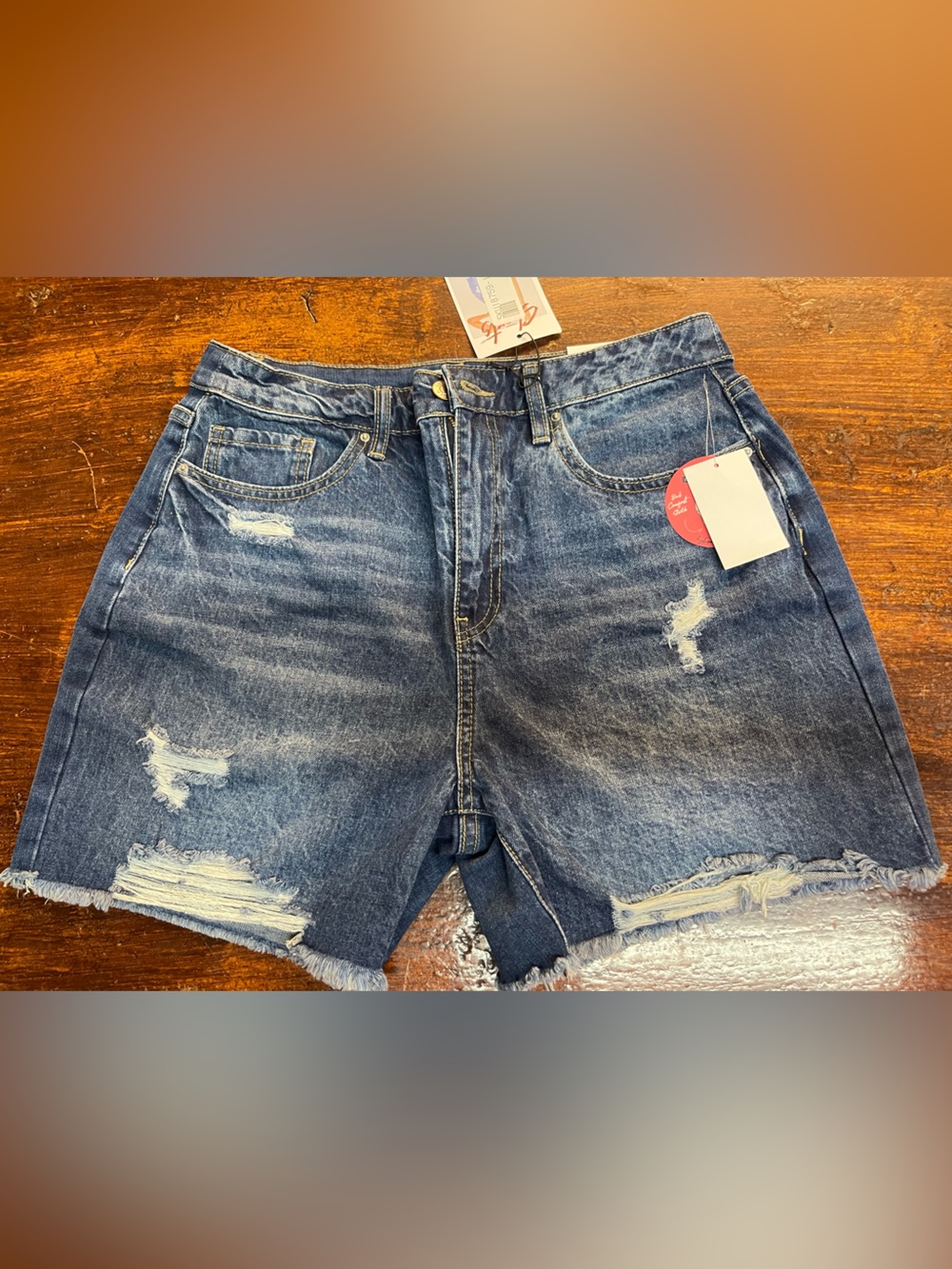 YMI Denim Shorts in Blue with Gold Stitching